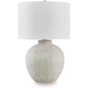Signature Design by Ashley Calbert Vintage Polyresin Table Lamp with 3-Way Switch, Light Gray & White