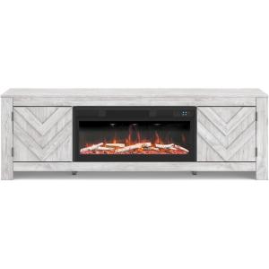 Signature Design by Ashley Cayboni Casual 71″ TV Stand with Electric Fireplace for TVs up to 81″, Whitewash(Whitewash)