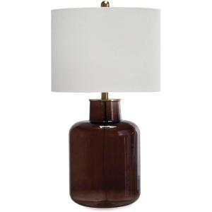 Signature Design by Ashley Mette Modern Table Lamp with 3-Way Switch and Drum Shade, Dark Brown & Gold
