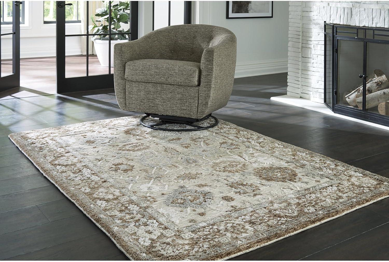 imageSignature Design by Ashley Ainswick Classic Indoor 5 x 7 Memory Foam Medium Rug Light Brown amp Beige
