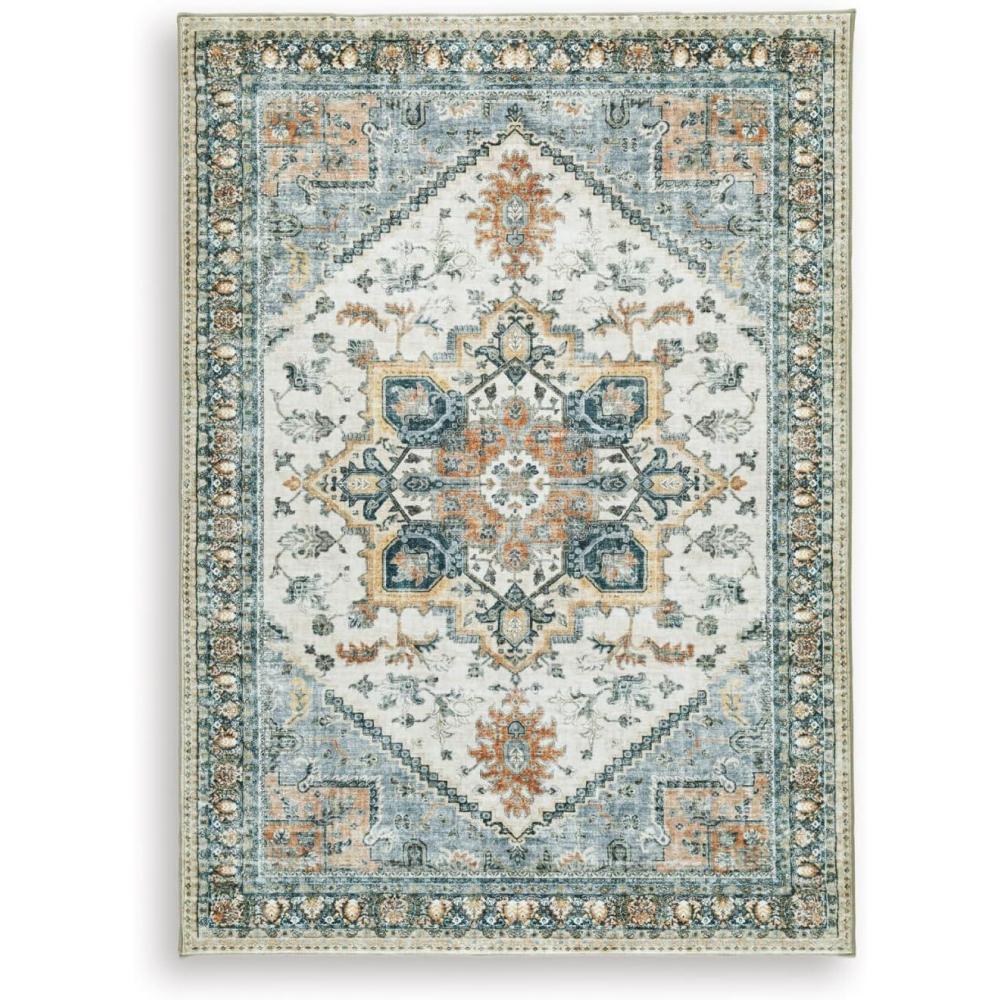 imageSignature Design by Ashley Wallney Large Traditional Rug with Memory Foam Pad Machine Woven Faux Fur Fabric 905 W x 114 D x 088 H Multicolored5 x 7 Rectangular