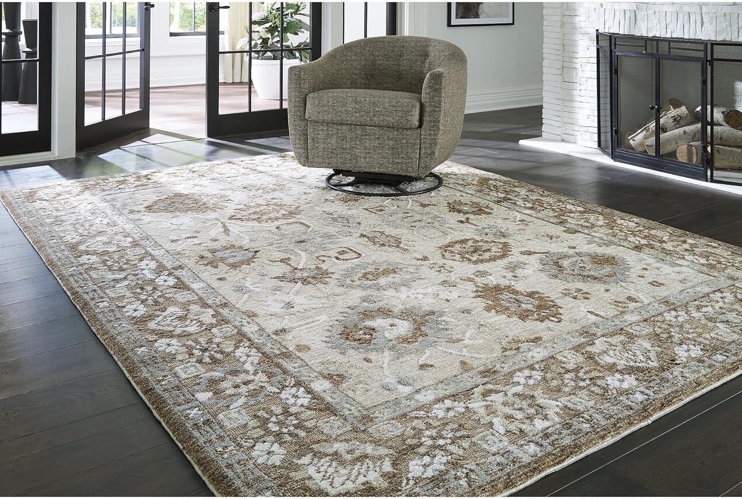 imageSignature Design by Ashley Ainswick Classic Indoor 8 x 10 Memory Foam Large Rug Light Brown amp Beige