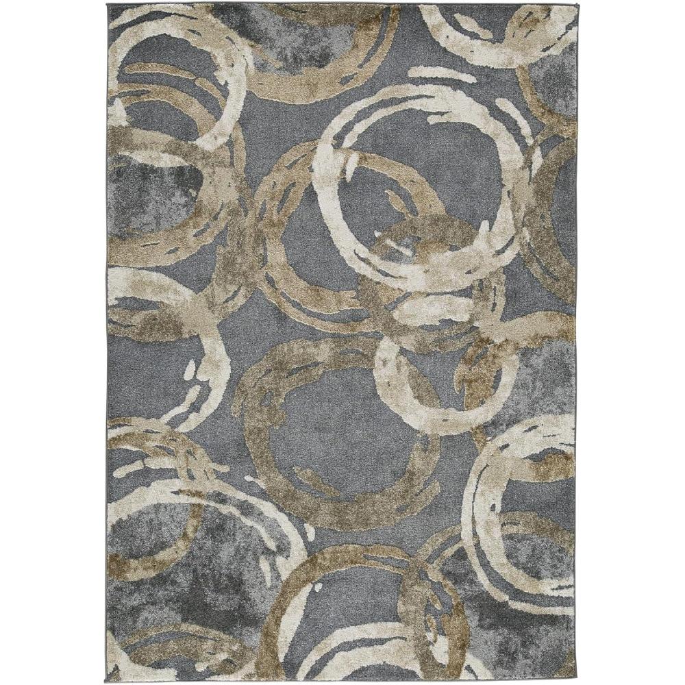 imageSignature Design by Ashley Faelyn Contemporary Circle High Pile 710 x 910 Area Rug Gray Brown amp Beige710 x 910 Rectangular