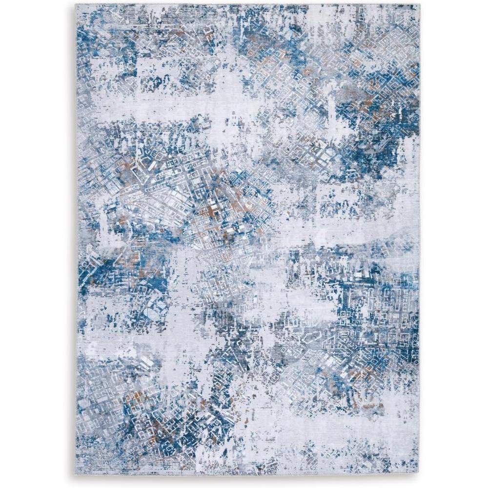imageSignature Design by Ashley Garyard Contemporary 5 x 7 Printed Abstract Pattern Medium Area Rug Machine Washable Blue Gray amp White5 x 7