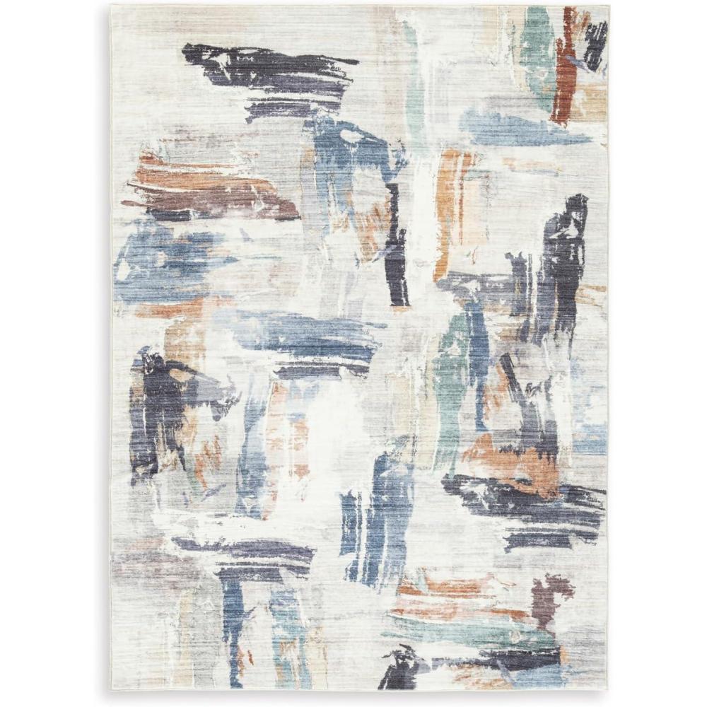 imageSignature Design by Ashley Hessland Contemporary Indoor Non Slip Abstract 5 x 7 Washable Rug Blue amp Light Brown5 x 7 Rectangular