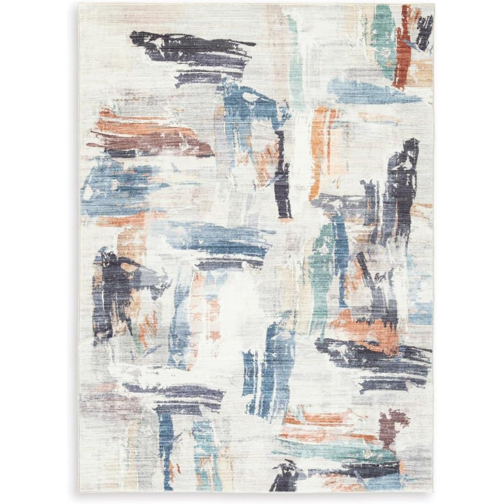 imageSignature Design by Ashley Hessland Contemporary Indoor Non Slip Abstract 5 x 7 Washable Rug Blue amp Light Brown81 x 101 Rectangular