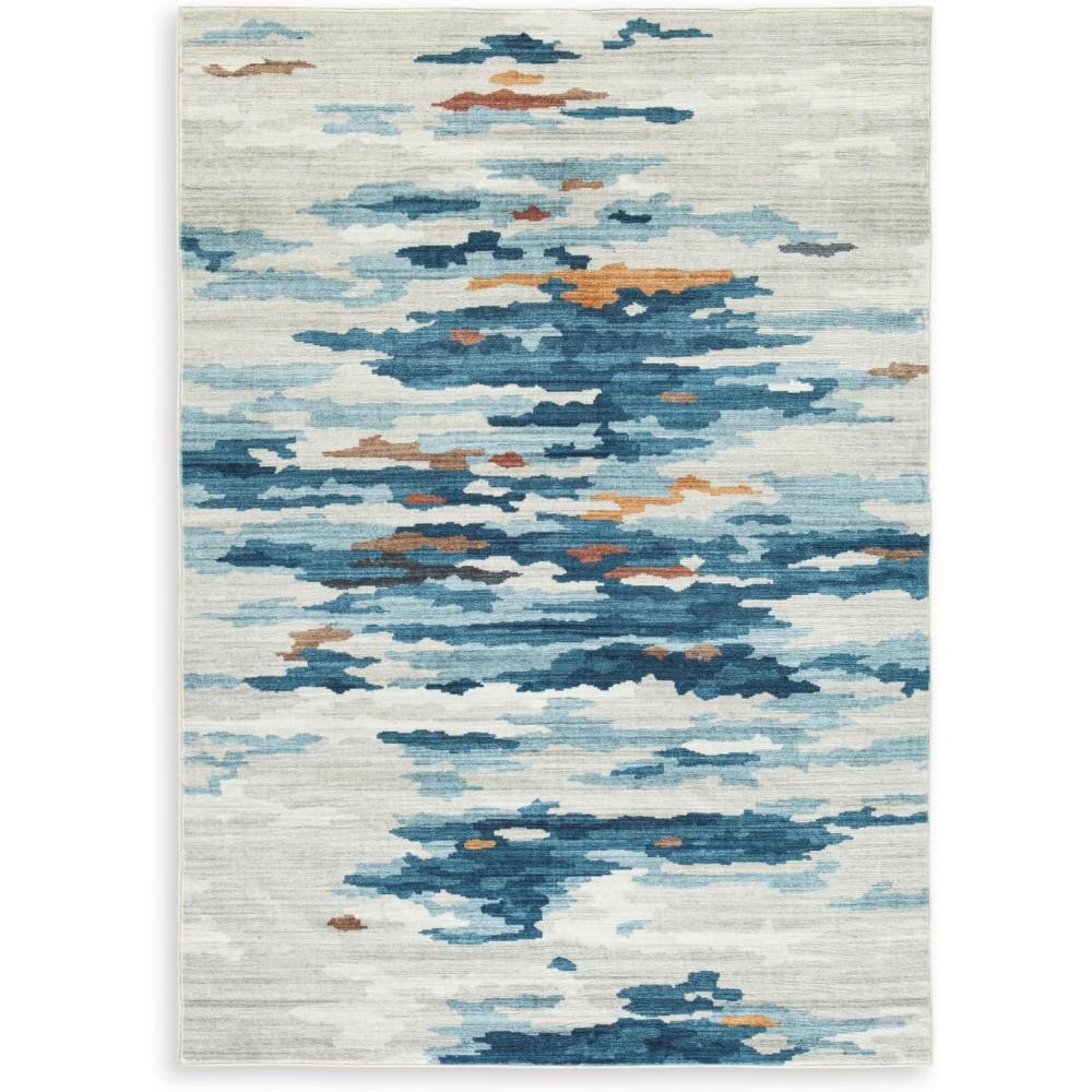 imageSignature Design by Ashley Vinlett Contemporary Indoor Non Slip Abstract 5 x 7 Washable Rug Blue amp Light Brown81 x 101 Rectangular