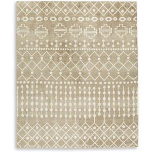 Signature Design by Ashley Bunchly Farmhouse Indoor Washable Geometric 8 x 10 Rug , Light Brown & White