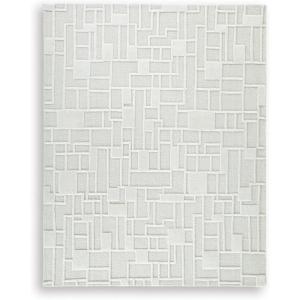 Signature Design by Ashley Empriss Large Casual Rug, Hand Woven, Geometric Design, High-Low Tufting, Wool/Cotton Blend, 92″ W x 117″ D x 0.75″ H, Ivory