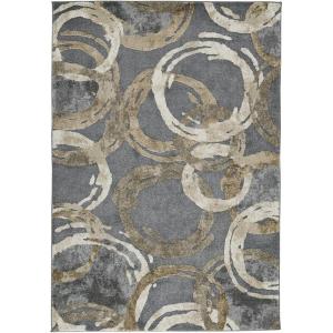 Signature Design by Ashley Faelyn Contemporary Circle High Pile 7’10’ x 9’10’ Area Rug, Gray, Brown & Beige(5′ x 7’3″ (Rectangular))