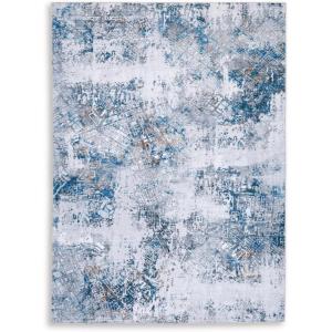 Signature Design by Ashley Garyard Contemporary 5′ x 7′ Printed Abstract Pattern Medium Area Rug, Machine Washable, Blue, Gray, & White(5′ x 7′)