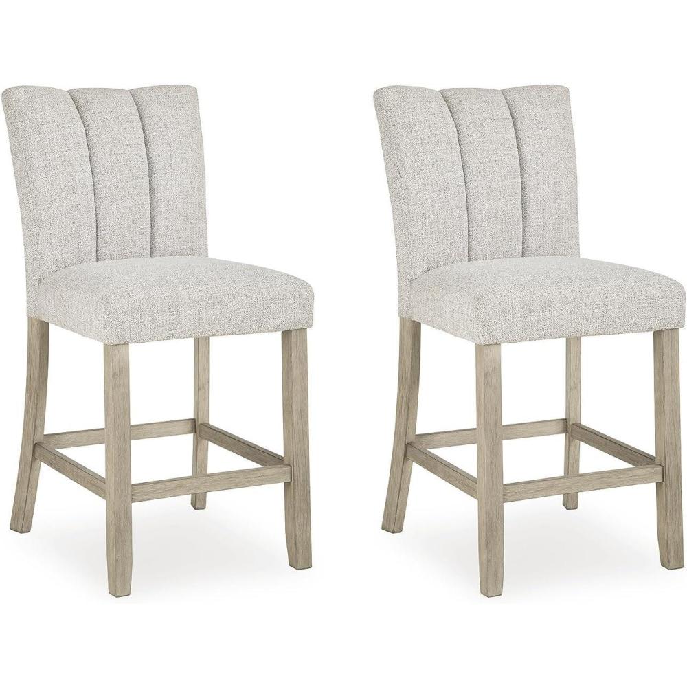 imageSignature Design by Ashley Grallegen Contemporary 2556 Upholstered Counter Height Bar Stool Set of 2 Light Gray amp Beige