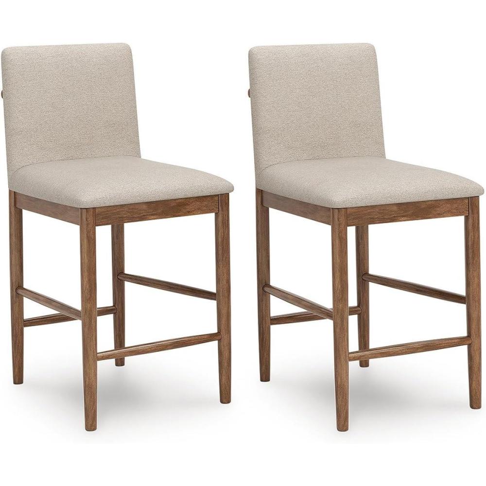 imageSignature Design by Ashley Isanti Contemporary 25 Upholstered Counter Height Bar Stool Set of 2 Light Brown amp Beige