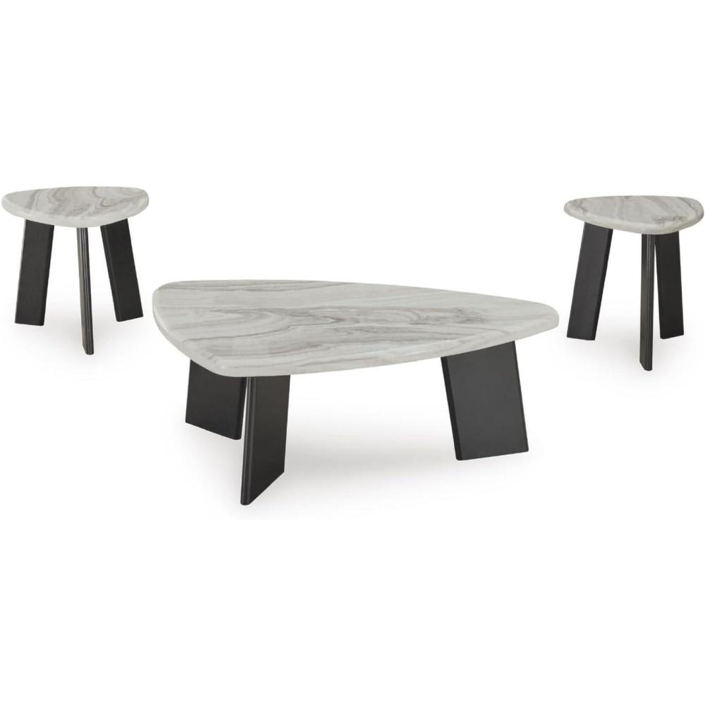 imageSignature Design by Ashley Lilyberg Contemporary Table with Faux Marble Top Set of 3 Light Gray amp Black