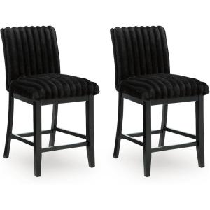 Signature Design by Ashley Chyndon Contemporary 26″ Upholstered Counter Height Bar Stool, Set of 2, Black