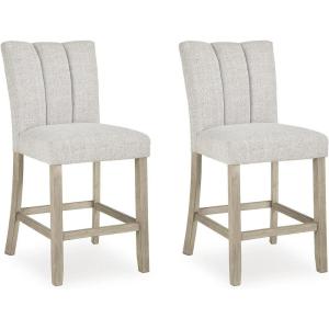 Signature Design by Ashley Grallegen Contemporary 25.56″ Upholstered Counter Height Bar Stool, Set of 2, Light Gray & Beige