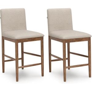 Signature Design by Ashley Isanti Contemporary 25″ Upholstered Counter Height Bar Stool, Set of 2, Light Brown & Beige
