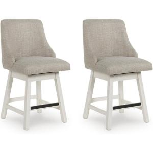Signature Design by Ashley Robbinsdale Casual 24″ Upholstered Swivel Counter Height Bar Stool, Set of 2, Antique White