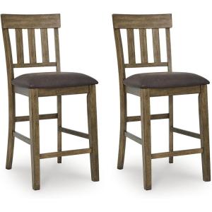 Signature Design by Ashley Vallister Casual Faux Leather 26″ Upholstered Counter Height Bar Stool, Set of 2, Dark Brown