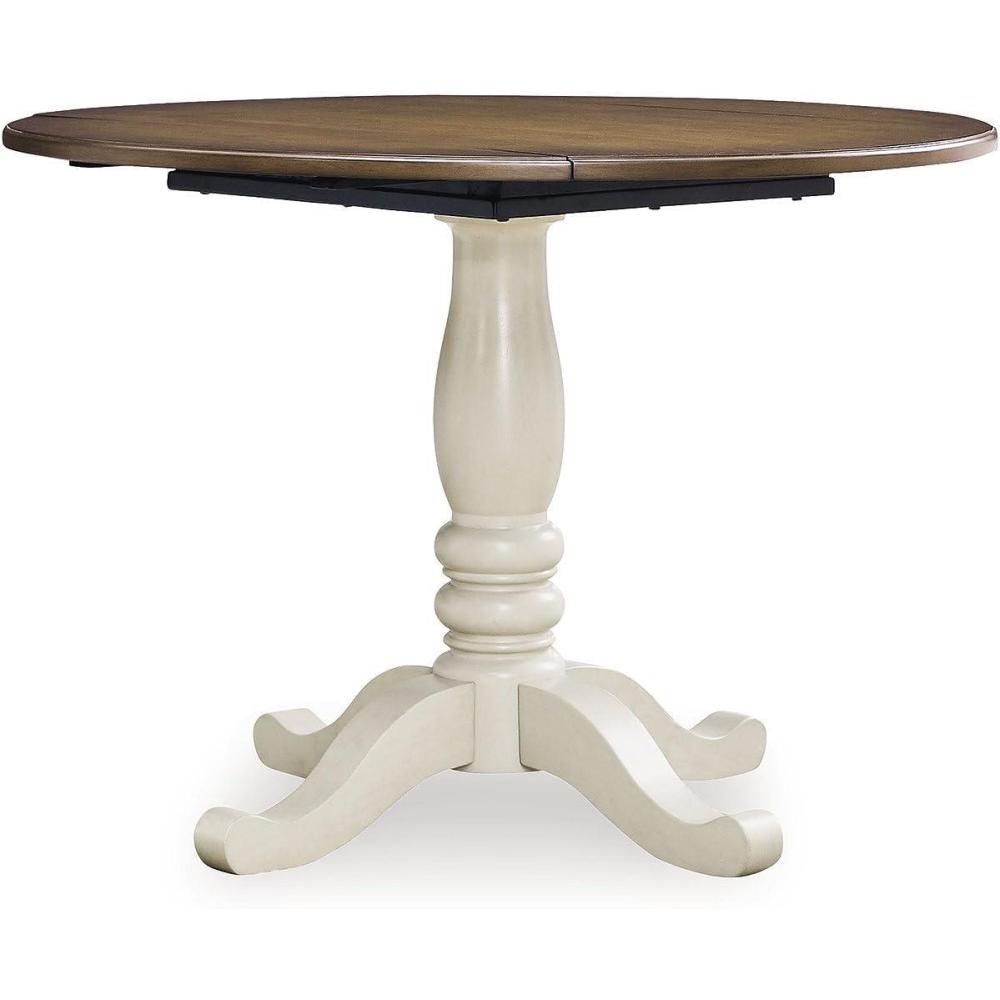 imageSignature Design by Ashley Waverun Country Dining Drop Leaf Table White amp Dark Brown