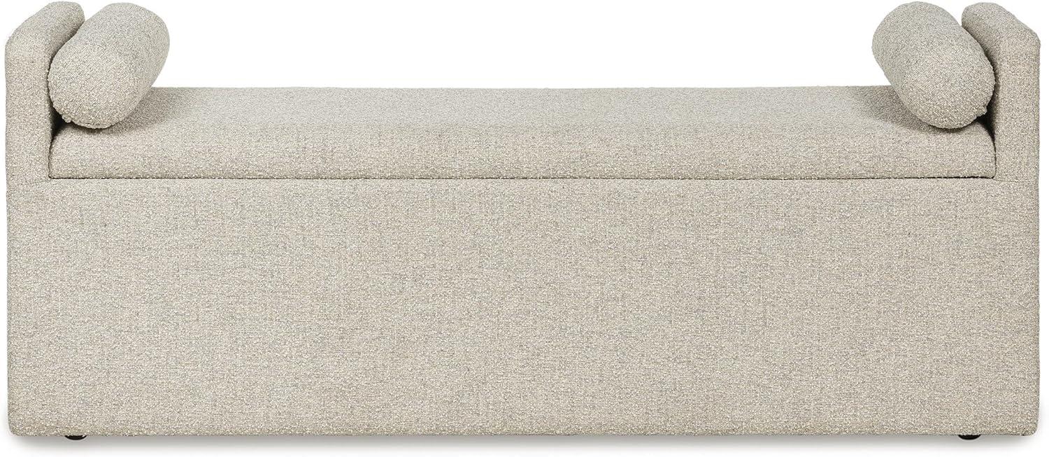 imageSignature Design by Ashley Galliden Contemporary 62 Upholstered Dining Bench with Storage Casters and Loose Bolster Cushions Beige