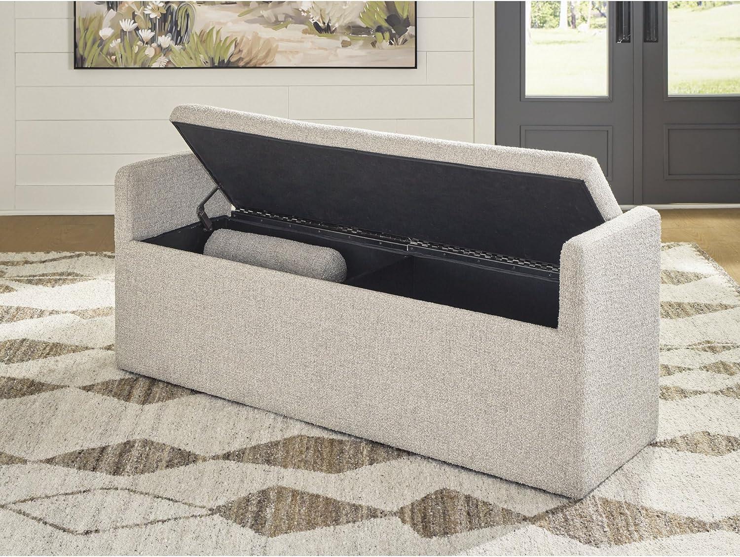 imageSignature Design by Ashley Galliden Contemporary 62 Upholstered Dining Bench with Storage Casters and Loose Bolster Cushions Beige