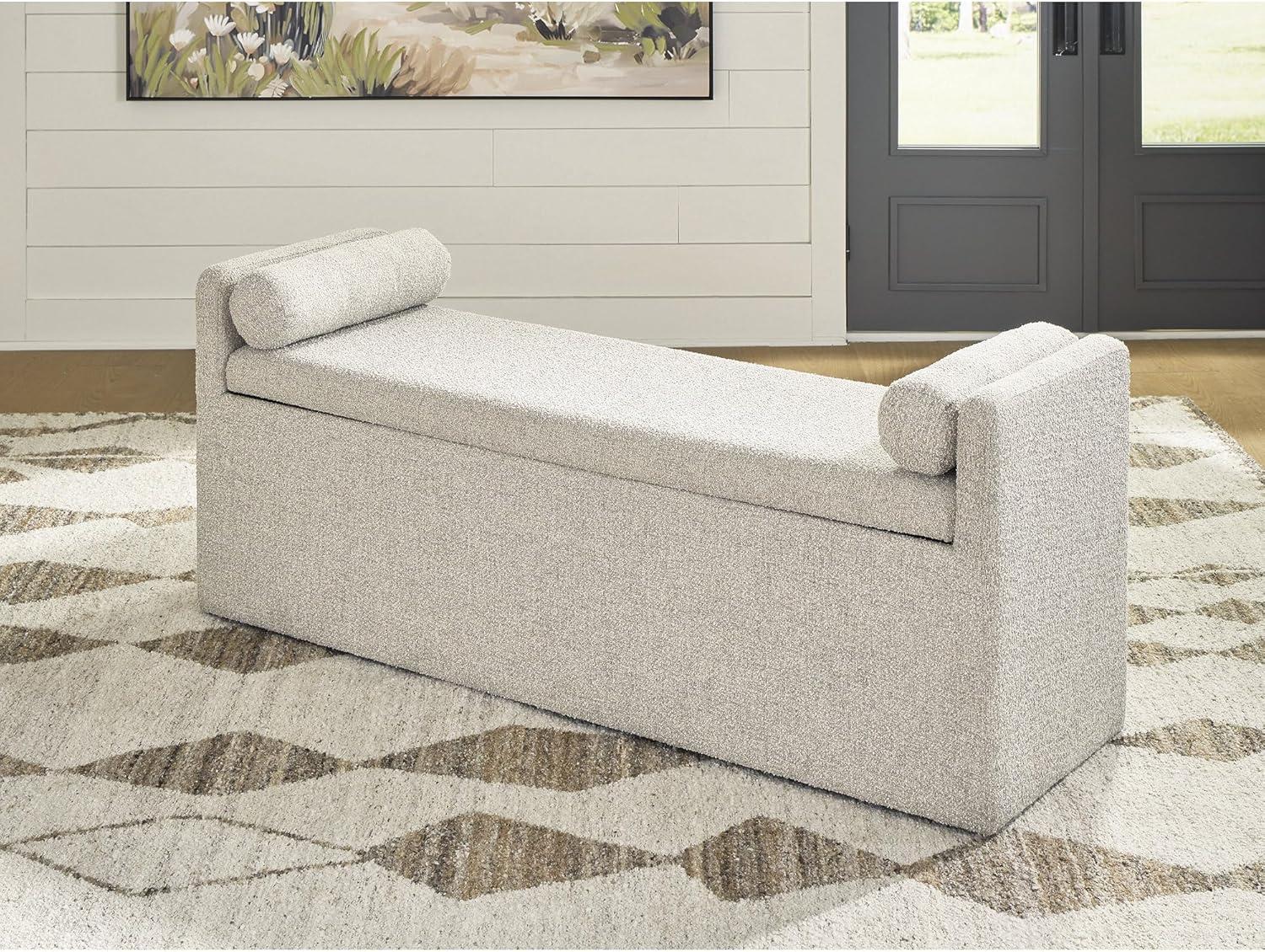 imageSignature Design by Ashley Galliden Contemporary 62 Upholstered Dining Bench with Storage Casters and Loose Bolster Cushions Beige