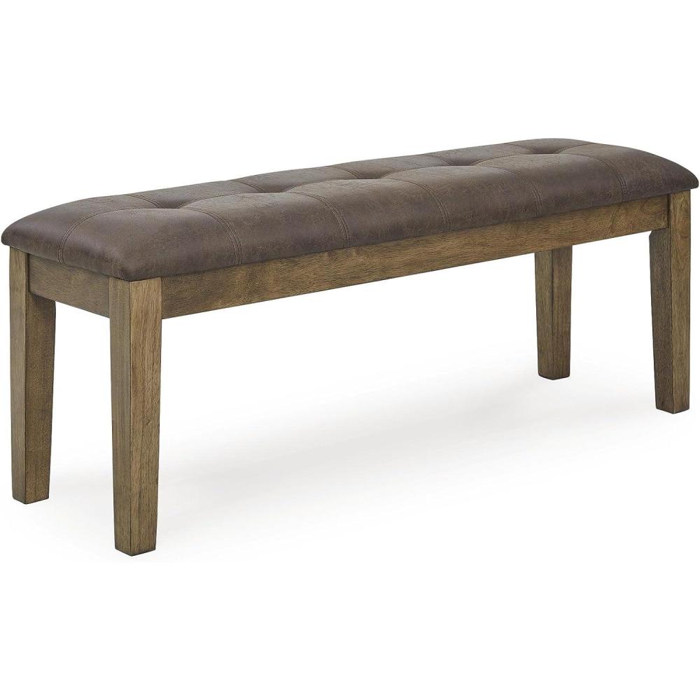 imageSignature Design by Ashley Vallister Casual 50 Tufted Faux Leather Dining Bench Light Brown amp Dark Brown