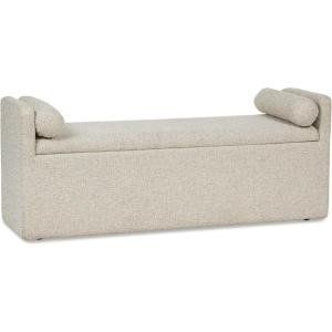 Signature Design by Ashley Galliden Contemporary 62″ Upholstered Dining Bench with Storage, Casters and Loose Bolster Cushions, Beige