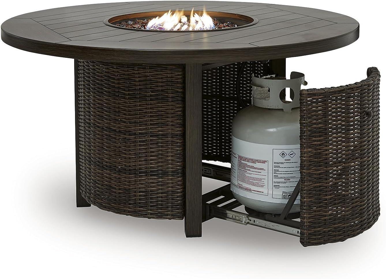 imageSignature Design by Ashley Drakes Beach Casual Weather Resistant Outdoor Fire Pit Table with Storage Dark Brown