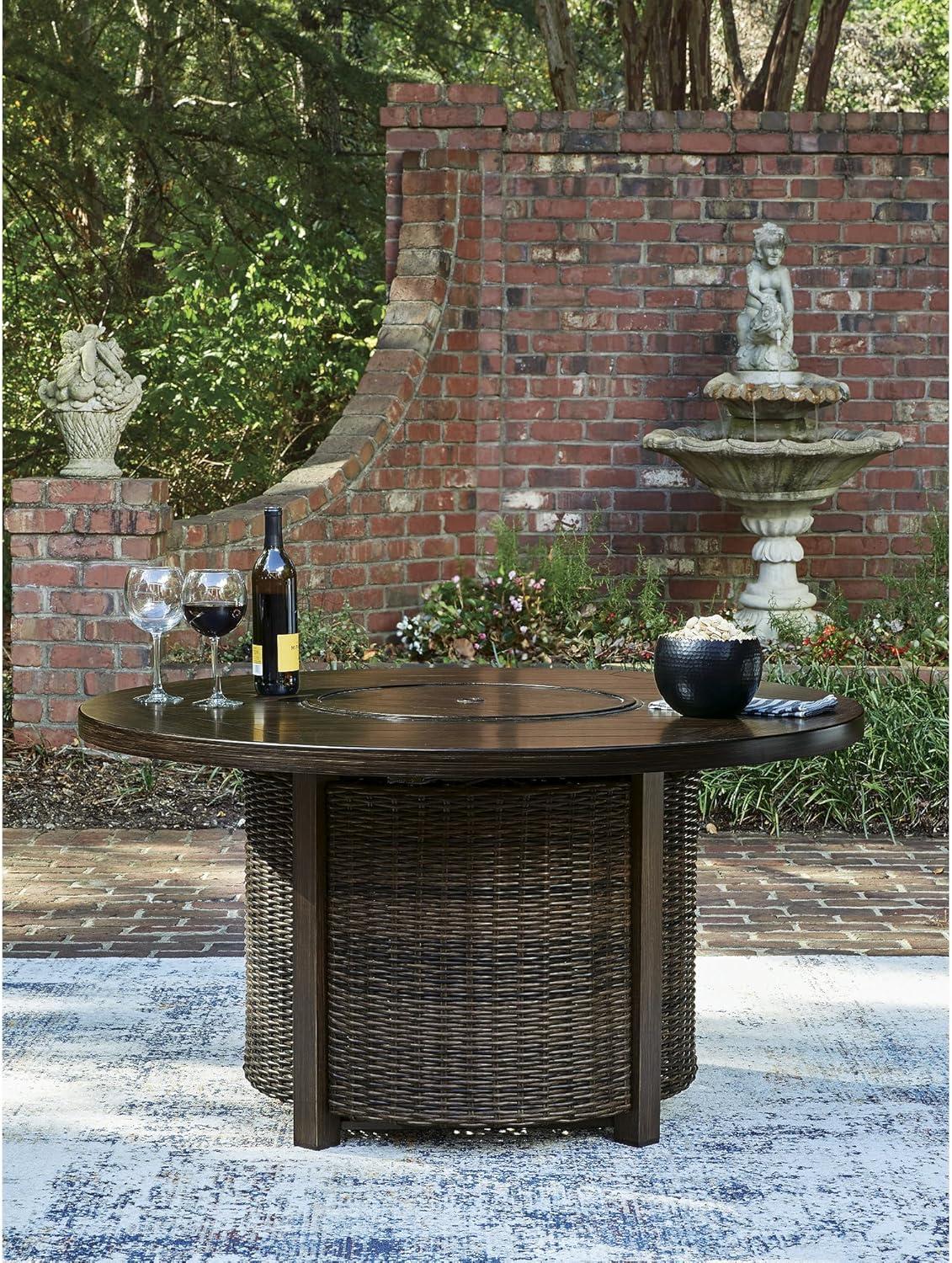 imageSignature Design by Ashley Drakes Beach Casual Weather Resistant Outdoor Fire Pit Table with Storage Dark Brown