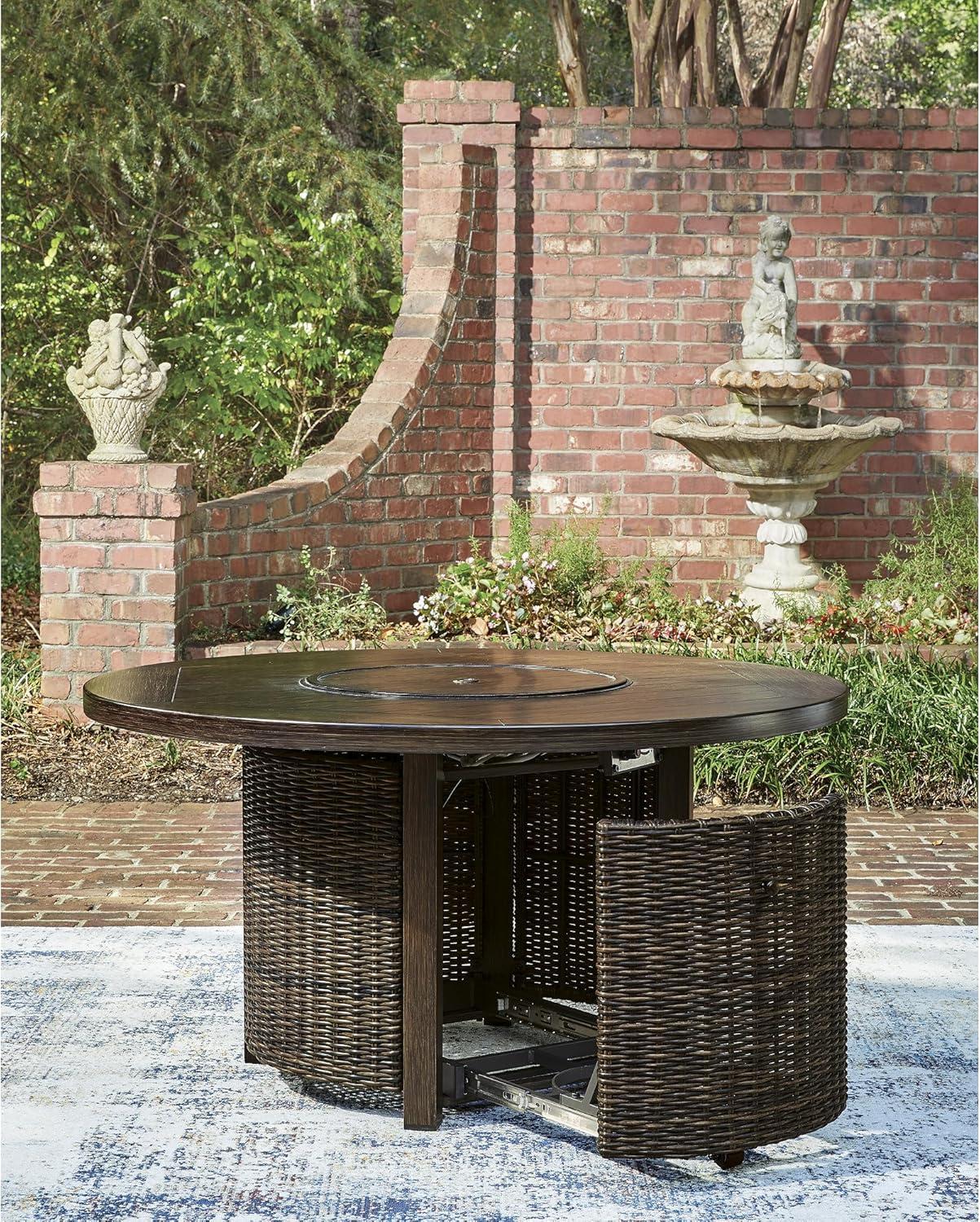 imageSignature Design by Ashley Drakes Beach Casual Weather Resistant Outdoor Fire Pit Table with Storage Dark Brown