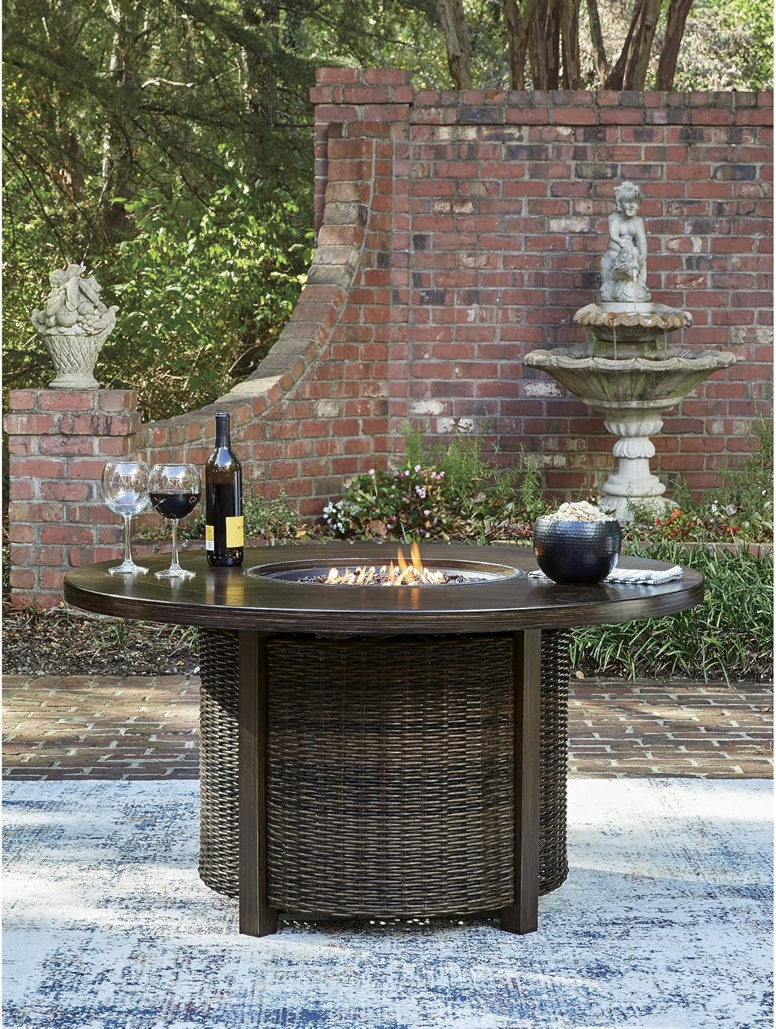 imageSignature Design by Ashley Drakes Beach Casual Weather Resistant Outdoor Fire Pit Table with Storage Dark Brown
