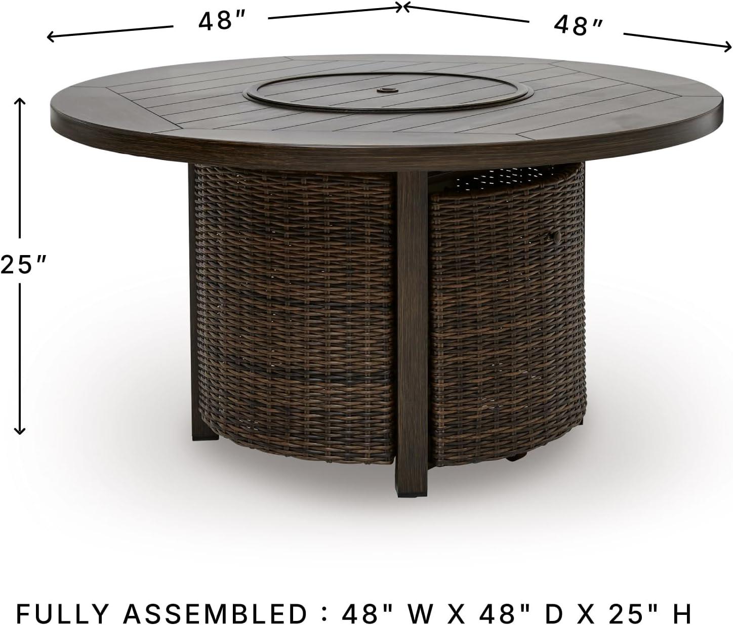 imageSignature Design by Ashley Drakes Beach Casual Weather Resistant Outdoor Fire Pit Table with Storage Dark Brown