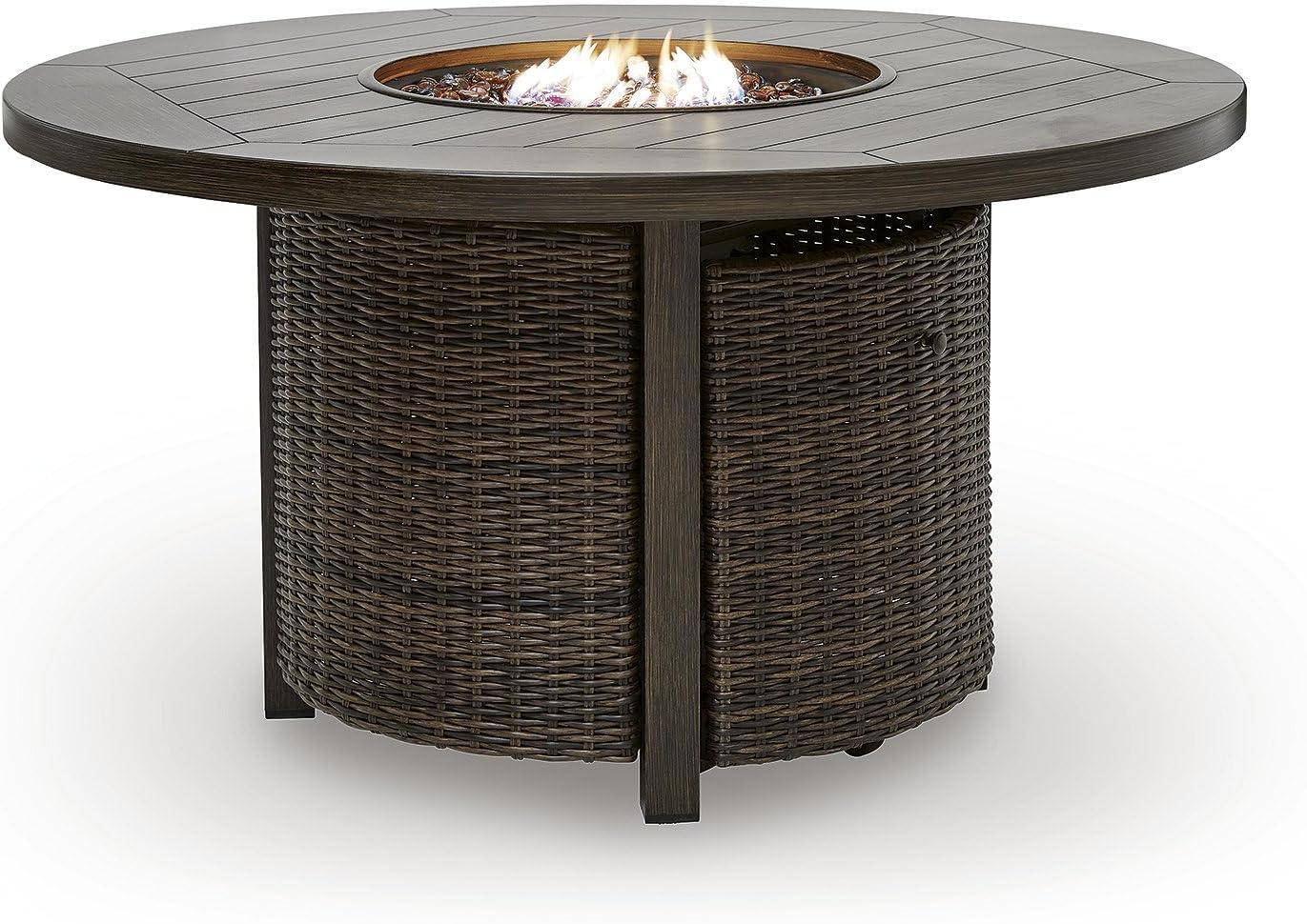 imageSignature Design by Ashley Drakes Beach Casual Weather Resistant Outdoor Fire Pit Table with Storage Dark Brown