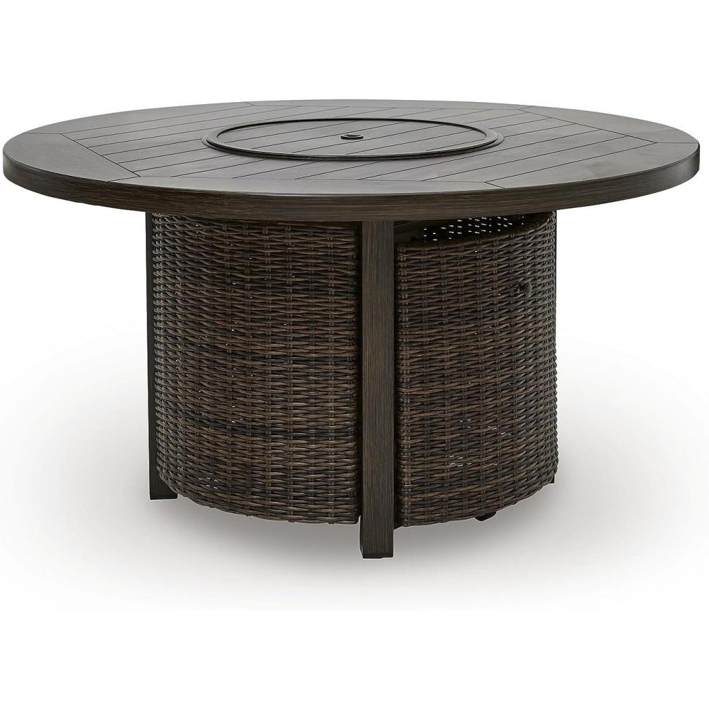 imageSignature Design by Ashley Drakes Beach Casual Weather Resistant Outdoor Fire Pit Table with Storage Dark Brown