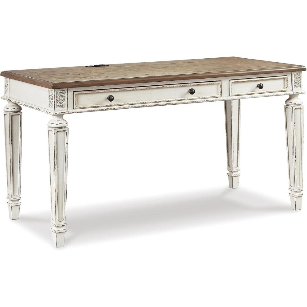 imageSignature Design by Ashley Realyn Cottage LShaped Distressed 2Piece Home Office Desk with Power Supply and USB Ports White amp Light BrownWhiteBrown