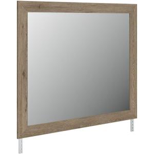 Signature Design by Ashley Contoura Rustic Bedroom Mirror with Thick Frame, Light Brown