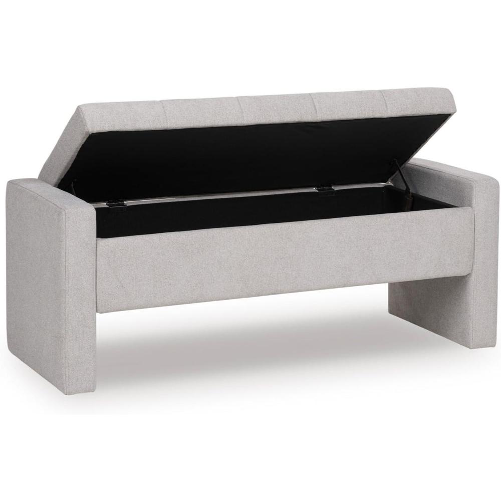 imageSignature Design by Ashley Akselman Contemporary Upholstered Channel Tufted Storage Bench Light Gray