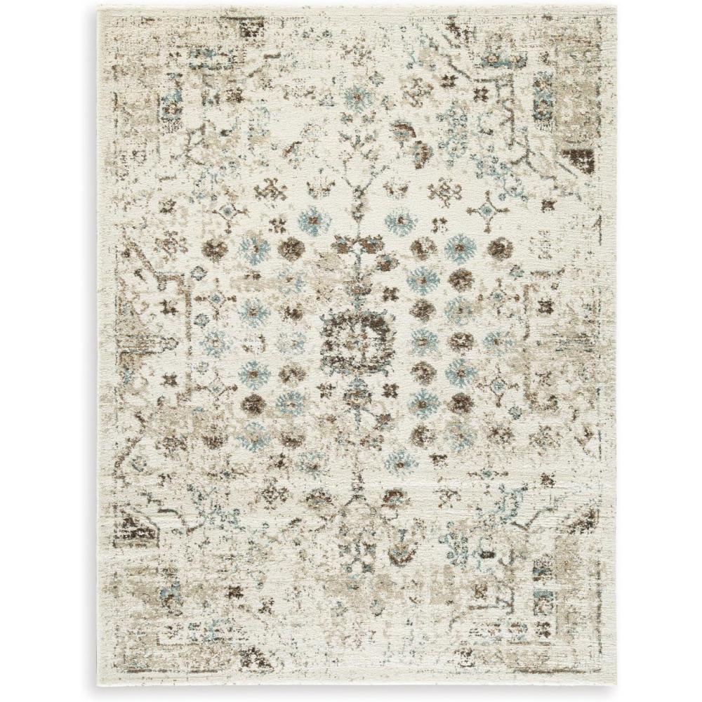 imageSignature Design by Ashley Jaseena Casual 5 x 7 Indoor Medium Pile Abstract Area Rug Beige amp Light BrownIvoryBrownTeal