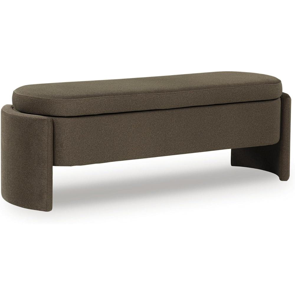 imageSignature Design by Ashley Vavuniya Upholstered Storage Bench with Hinged Seat and Hidden Compartment for Entryway or Bedroom Seating Capsule Shape in Heathered Brown