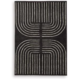 Signature Design by Ashley Jaseena Casual 5′ x 7′ Indoor Medium Pile Abstract Area Rug, Beige & Light Brown(Black/Cream)