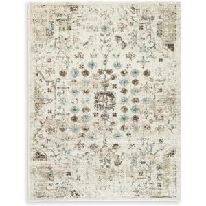 Signature Design by Ashley Jaseena Casual 5′ x 7′ Indoor Medium Pile Abstract Area Rug, Beige & Light Brown(Ivory/Brown/Teal)