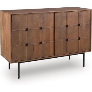 Signature Design by Ashley Juddins Mid-Century Modern Accent Cabinet with 2 Magnet Doors, 2 Shelves and Cable Management, Light Brown