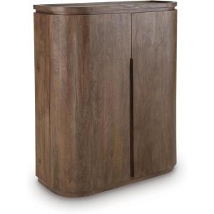 Signature Design by Ashley Landermont Contemporary Bar Cabinet with Anti-Tipping, Dark Brown
